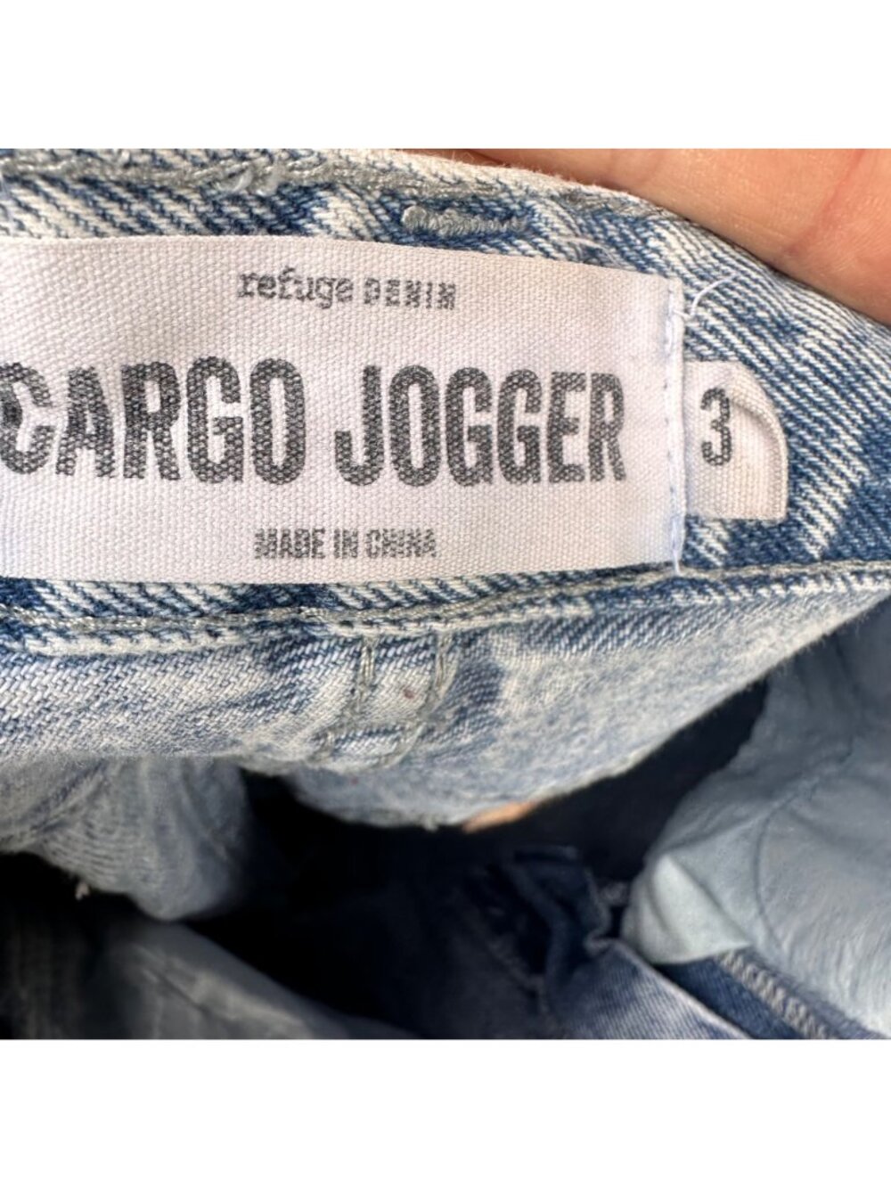 Distressed Acid Wash Denim Cargo Jogger Pants With Elastic Hem And Multiple Pock - Picture 2 of 13